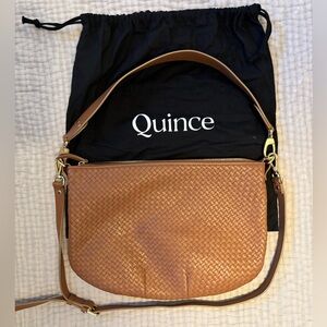 Quince Italian Leather Convertible Crescent Handwoven Shoulder Bag - size large
